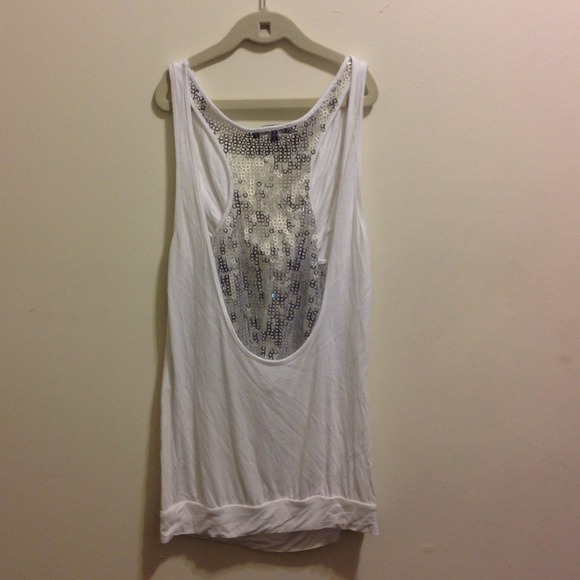 White Sequin Back Express Top