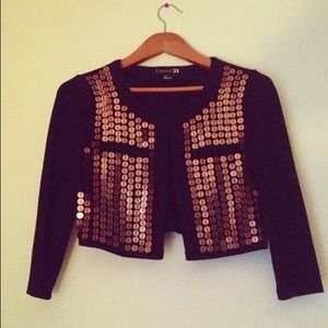Size S women's bronze sequin black cloth cardigan