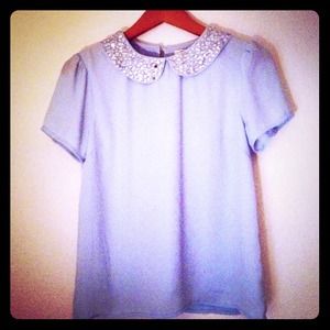 Size S women's light blue rhinestone neck blouse.