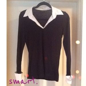 Black Knit Sweater w/White Collar