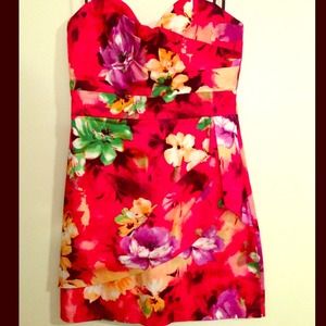Floral strapless dress.