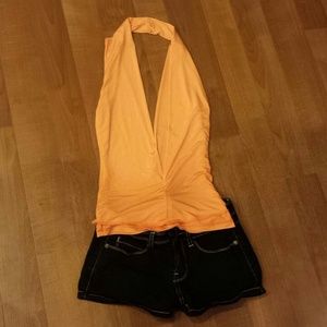 Orange small open slit in the front and back shirt