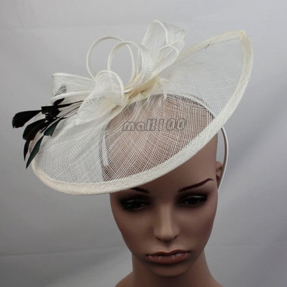 Ivory Sinamay Feather Fascinator Headpiece Hat