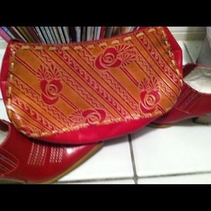 Red Flower  genuine leather handbag