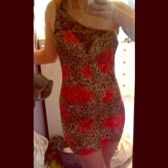 Cheetah print one shoulder dress