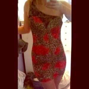 Cheetah print one shoulder dress