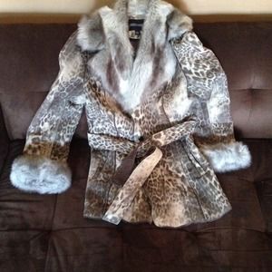 Bernardo leopard print faux fur coat