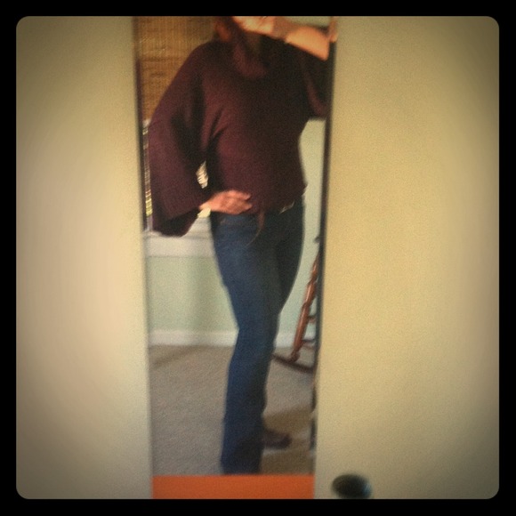 Plum kimono sleeve cowl neck sweater