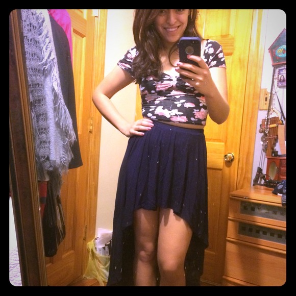 High low navy skirt
