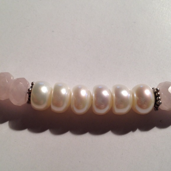 Bracelet-rose quartz, pearls,sterl silver clasp