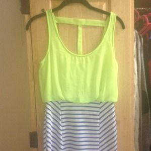 Neon and blue and white stripped dress