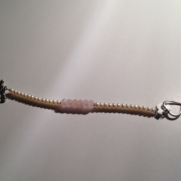 Bracelet- rose quartz and pearl ,sterling silver