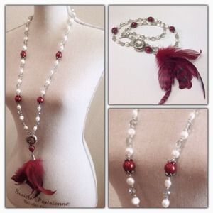 Feathers Pearls Long Necklace