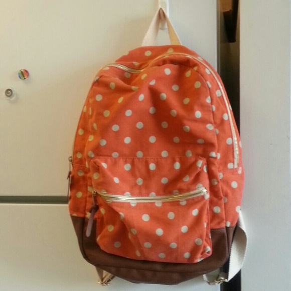 Orange polka dot back pack bag