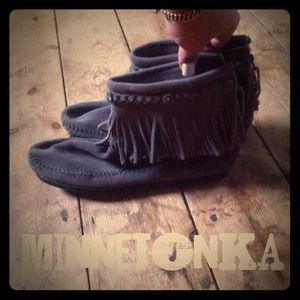 Grey leather moccasins