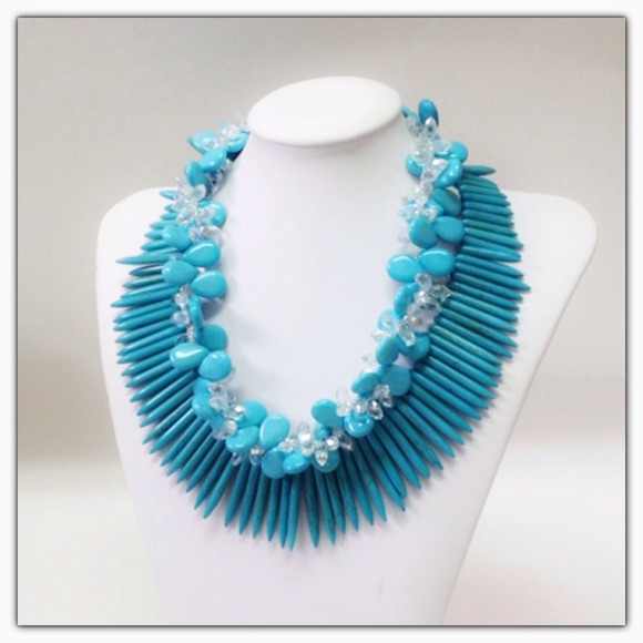 gabrielation Jewelry - Turquoise Spike Crystals Statement Necklace