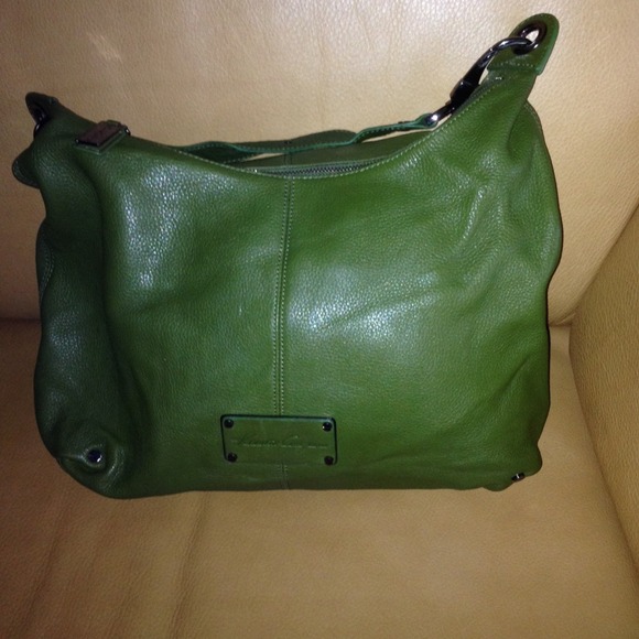 Green leather hobo handbag