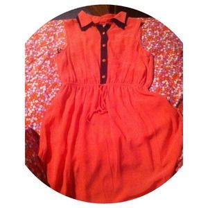 Coral and navy blue collared dress