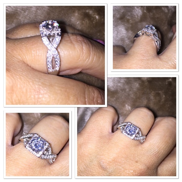 Round 5mm Engagement Ring & square halo Silver 925 - Picture 2 of 4