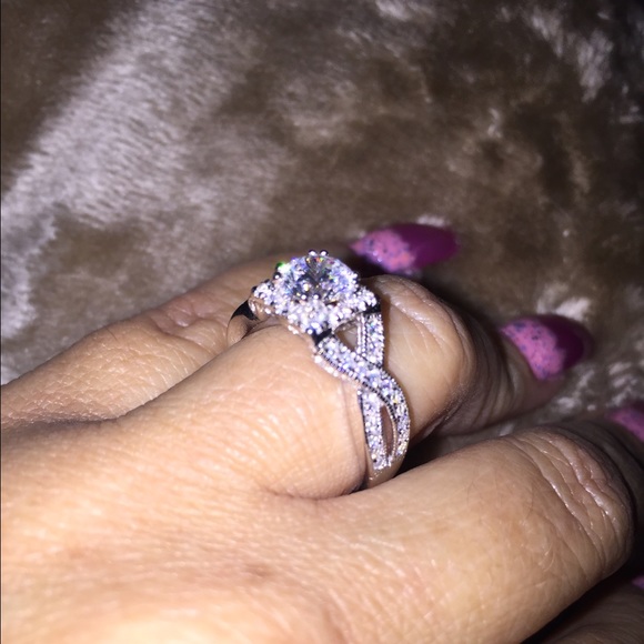 Round 5mm Engagement Ring & square halo Silver 925 - Picture 3 of 4