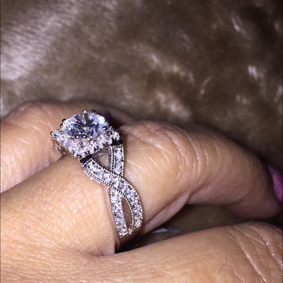 Round 5mm Engagement Ring & square halo Silver 925 - Picture 4 of 4