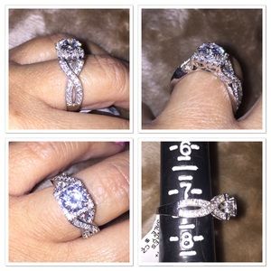 Round 5mm Engagement Ring & square halo Silver 925