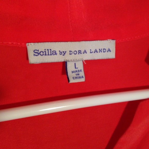 Coral Button Up 100% Silk Top - Picture 3 of 4