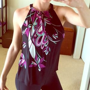 ❌SOLD❌Tahari top adjustable ribbon ties at neck