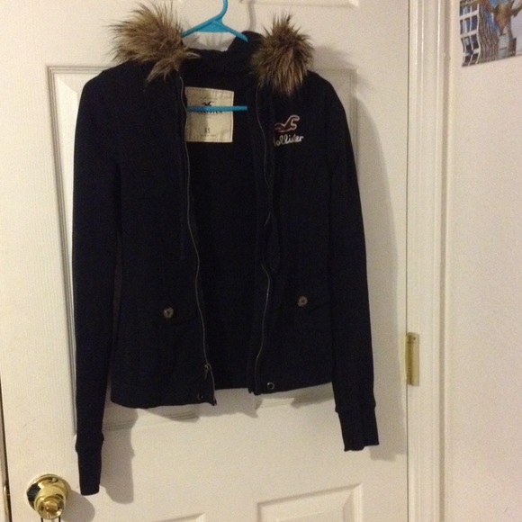 Navy blue hollister fur lined hoodie
