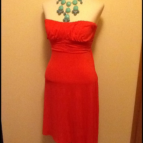 Coral strapless dress padded chest