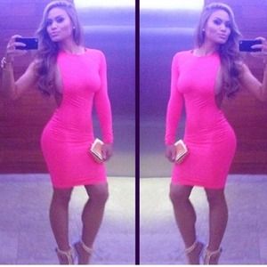Pink one shoulder bodycon dress