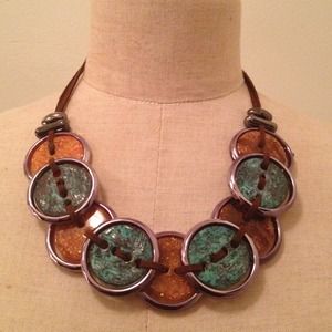 Amber and blue color button necklace