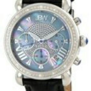 JBW victory blue stainless steel leather diamond w