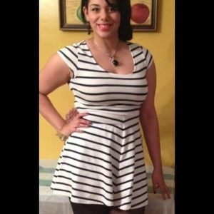 White navy stripe dress.