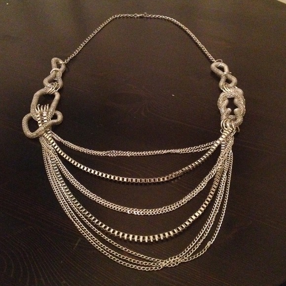 Silver color long metal chain necklace