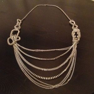 Silver color long metal chain necklace