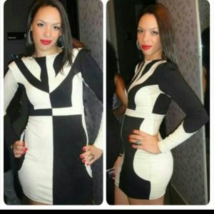 Motel Rocks color block black and off white dress