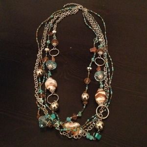 Bead and metal chain necklace