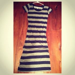 Long navy/gray striped dress