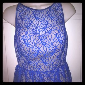 New Cobalt Blue lace over Taupe dress Size 5