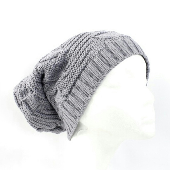 Reserved. Gray Slouchy Knit Hat & Silver Necklace