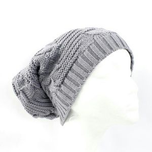 Reserved. Gray Slouchy Knit Hat & Silver Necklace
