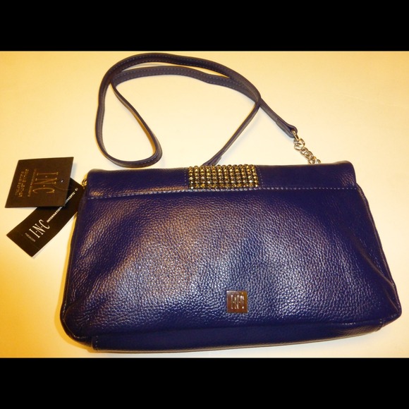🎉Reduced🎉INC Blue Leather Rhinestone Handbag - Picture 2 of 4