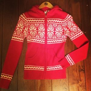 Red Sweater jacket with hood NWOT