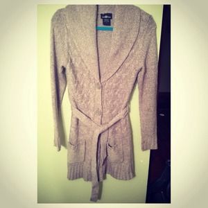 Long tan cardigan sweater w/belt