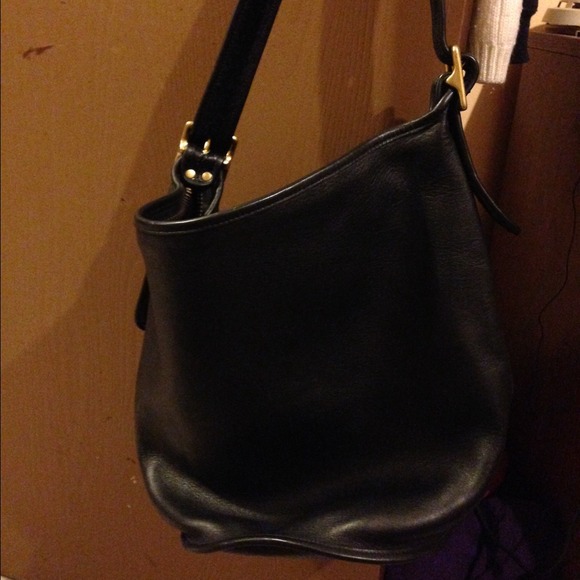 Classic black leather hobo bucket coach purse