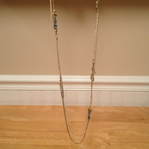 BCBG long muted gold dbl chain necklace-NWT