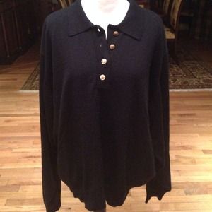 Black collared sweater with buttons down neck