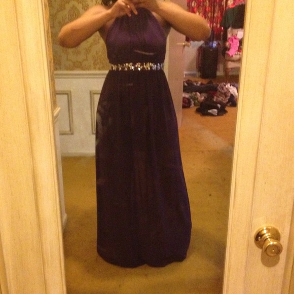 Purple Halter Prom Dress - Picture 3 of 4