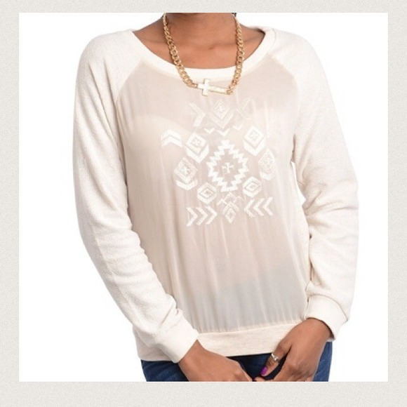 Oatmeal Cream Aztec Logo Sweatshirt Top - Picture 3 of 4